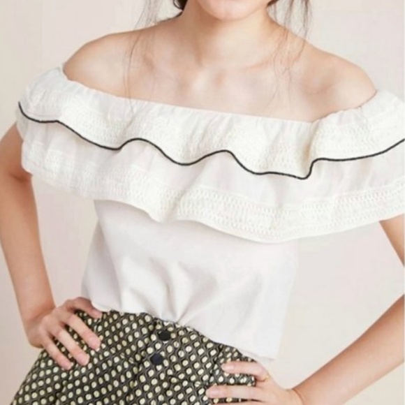 Anthropologie Amit Aggarwal Organza Ruffle Blouse Size M White - Picture 1 of 10